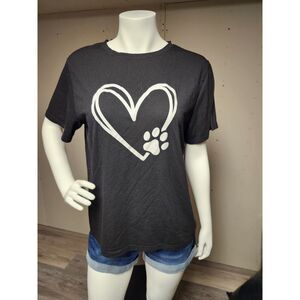 SHEIN Black Heart Paw Dog Lover T-Shirt Size XL Graphic Tee Pet Owner Gift